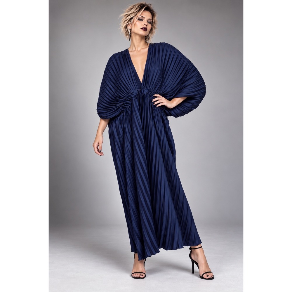 City Chic 20/L Navy Pleated Batwing V-Neck Maxi Dress